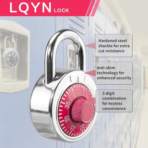 Image of Combination Lock, LQYN Standard Dial Combination Lock, Pack of 1; Red Turnplate, 2 in. Wide, Fixed Three Digital Combination, for School, Gym & Locker, Toolbox, Gate