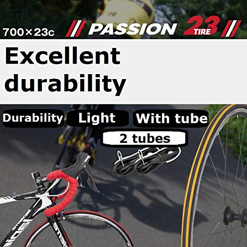GORIX Road Bike Slick Tire 700×23C (2 Tires+2 Tubes Set) Cycling Bicycle (Passion(Global Edition)) (Black×Orange) - Thumbnail 3