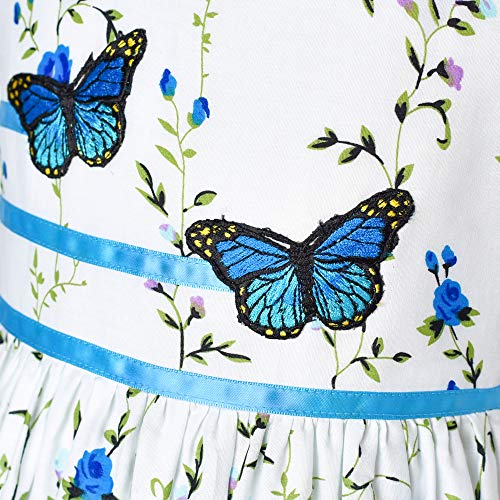 Girls Dress Blue Butterfly Casual Floral Party Size 7-8 #TOP5