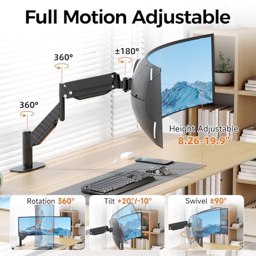Image of Suptek Single Monitor Arm for 27-57 Inch Ultrawide Large Screen Monitors, Heavy Duty Gas Spring Desk Mount with Tilt Swivel, VESA 75 /100, Supports 59.4 lbs, Clamp & Grommet, MD71MAX