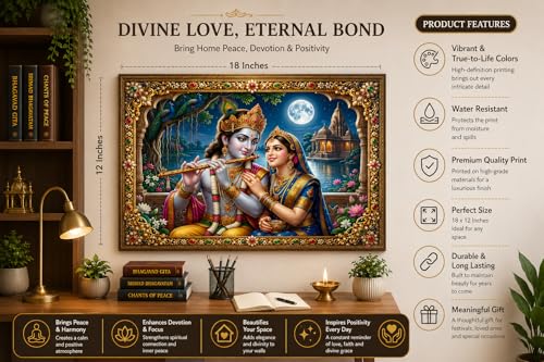 Image of Rangoli Radha Krishna Self Adhesive Poster 18x12 Inch | Divine Hindu God Wall Sticker Poster for Home Temple Pooja Room Living Room Bedroom Decor | Spiritual Devotional Wall Art