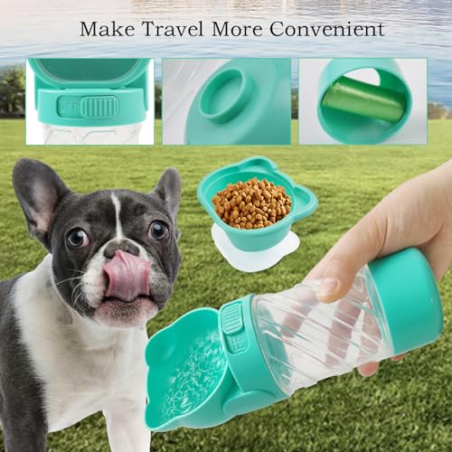 Image of Dog Water Bottle Portable,Leak Proof Puppy Water Bottle Dispenser with Food Container,Lightweight Travel Water Bowl for Dogs Outdoor Walking Travel Hiking(19 OZ,Green)