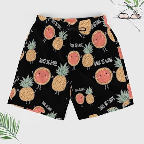 Love is Love Pineapple Pizza Beach Shorts for Men Swim Trunks Quick Dry Swim Shorts with Compression Liner Pocket3