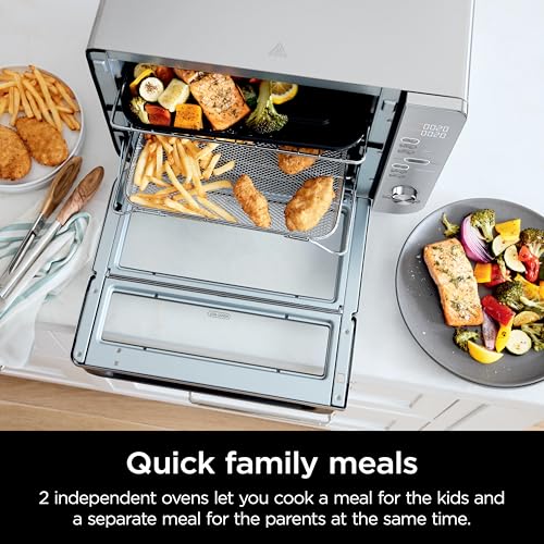 Ninja Air Fryer & Toaster Oven | Double Stack XL | Countertop Oven | 12-in-1 Fits 4.5lb Chicken & 6lbs of Wings | SmartFinish Cook 2 Different Meals at the Same Time | Stainless Steel | DCT601