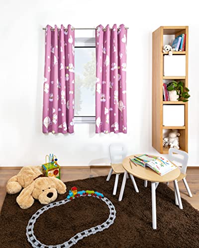 Tinolupy® Cortinas opacas para habitación infantil (2 unidades, 140 x 132 cm (alto x ancho), para niñas en rosa con unicornio, ojales y ligero oscurecimiento Cover