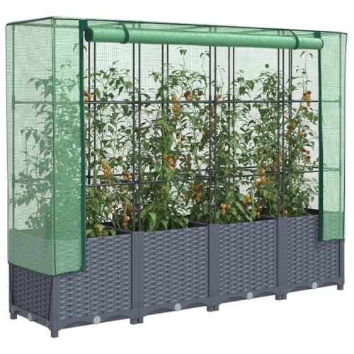 Gecheer Arriate con Cubierta Invernadero Aspecto ratán 160x40x138 cm,Maceta de Invernadero,Pequeño Invernadero para Jardín,Maceta de Invernadero,Pequeño Invernadero para Jardín,TPY-3