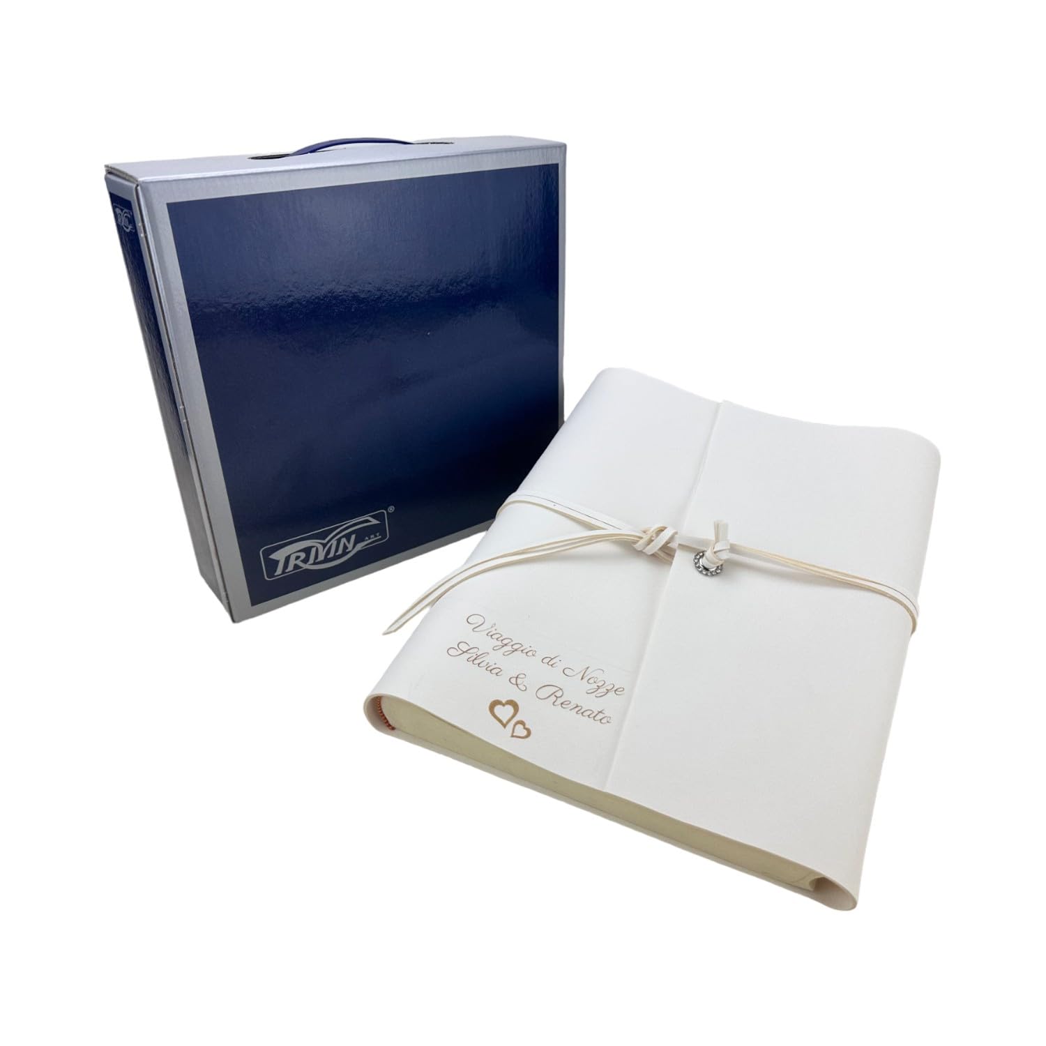 Album fotografico - Double Soft - Artigianale in ecopelle, personalizzabile con incisione. classico con velina, Matrimonio, Compleanno, Regalo, Wedding, Anniversario (Bianco, Con Incisione)