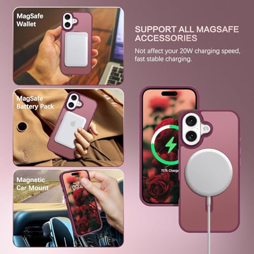 Image of Elzzi Magnetic Magsafe for iPhone 16 Case, [Compatible with Magsafe] [Translucent Matte] Shockproof Protective Phone Case for Men & Women (Maroon)