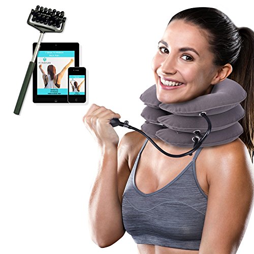 Cervical Neck Traction Device Brace - Provides Spine Alignment Support for Chronic Neck & Shoulder Pain Relief - Inflatable Stretcher Collar for Home Therapy - Improves Neck Posture - Faster Air Fill