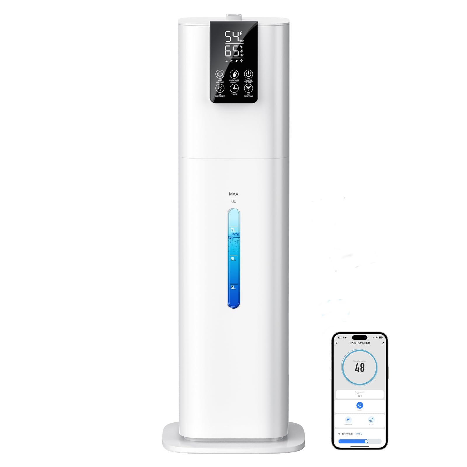 Photo 1 of 2.1Gal(8L) Smart Humidifier Large Room Bedroom Home, Quiet Top Fill Cool Mist Humidifier with Diffuser, Night Light, 3 Speed Humidifiers with 360° Nozzle, Timer, Humidity Setting for Plants Yoga Baby