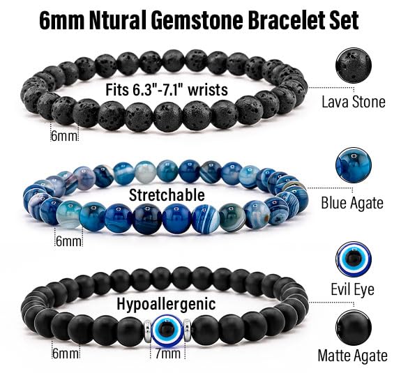 3PCS Evil Eye Bracelet 6mm Tiger Eye Natural Stone Stretch Adjustable Black Crystal Beaded Bracelet for Men Women Gifts3