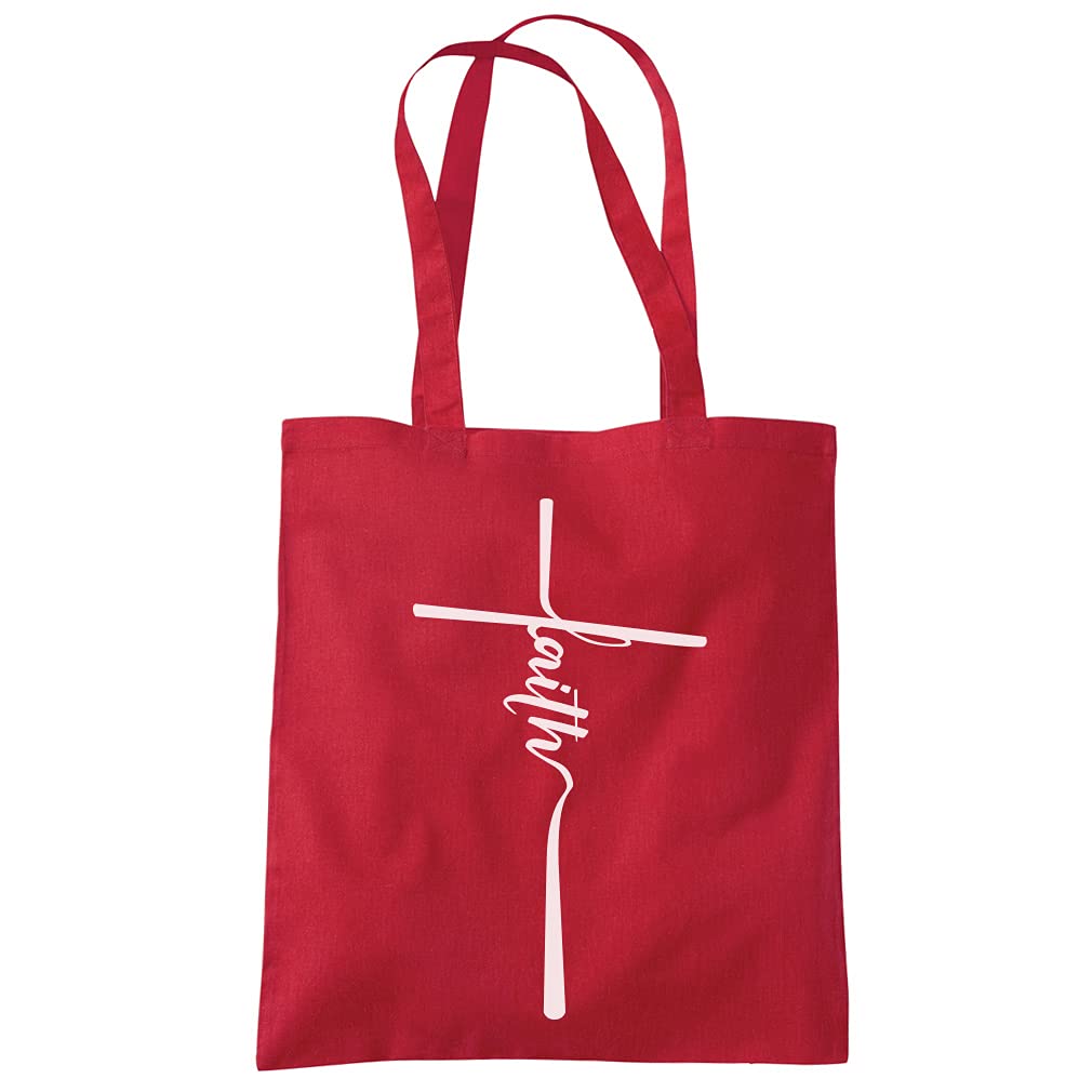 HotScamp Faith - Tote Shopping Bag - Christian Cross Jesus One size red
