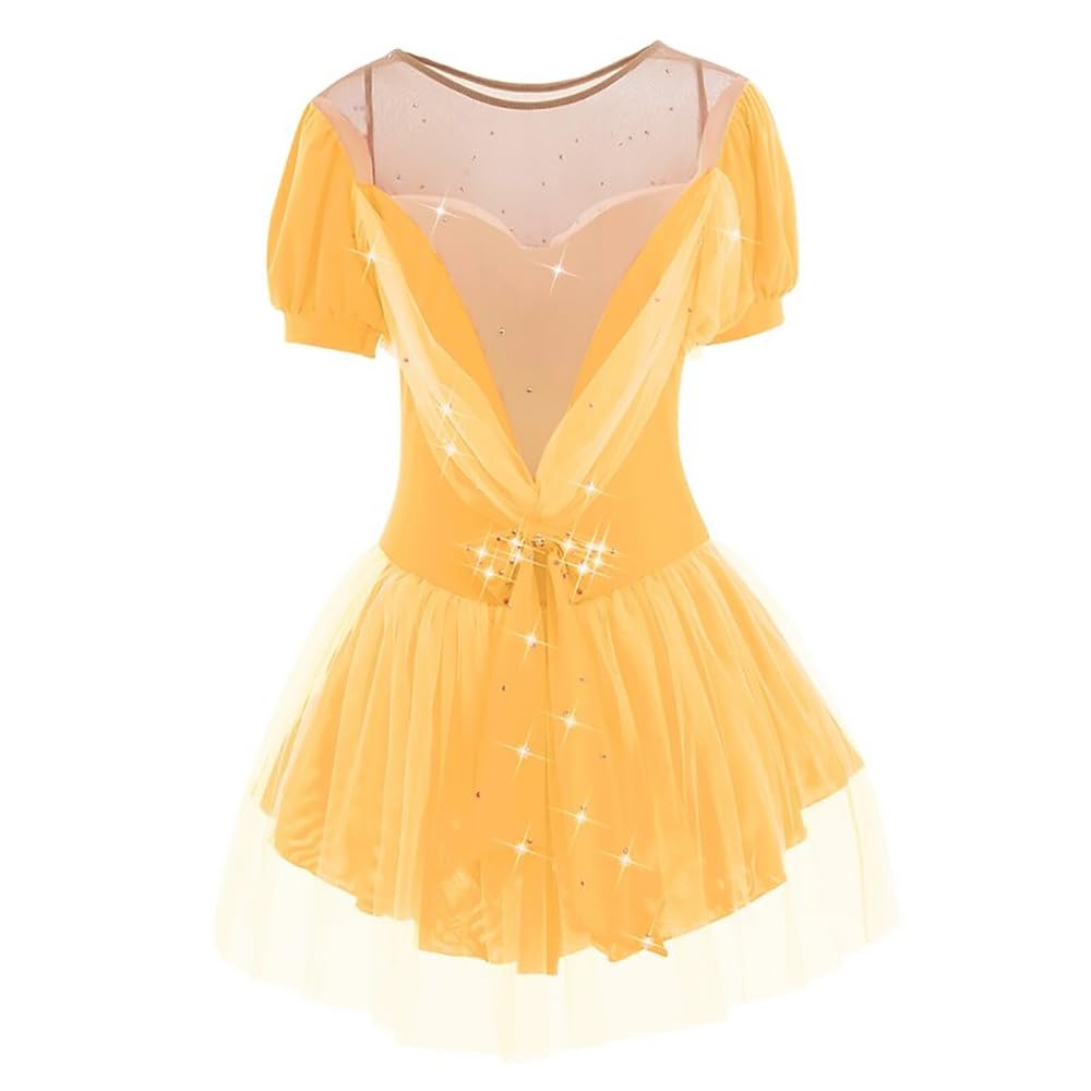 Damenmode Handgefertigtes Eiskunstlauf Kleid Wettkampf Eislaufbekleidung Für Mädchen Kurzarm Turnanzug Ballett Rollschuh Performance Kostüme