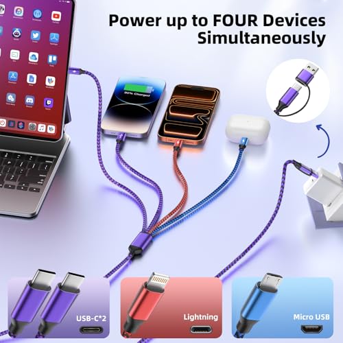 Image of USB C /A Multi Charger Cable, 4 in 2 Charging Cords for Multiple Devices