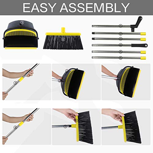 Broom and Dustpan [2020 Upgrade] Tiumso Dust pan Broom Set with Upgrade Combo and Sturdiest Extendable Long Handle,4 Layers Bristles,Upright Standing for Home, Office, Kitchen, Lobby - Thumbnail 5