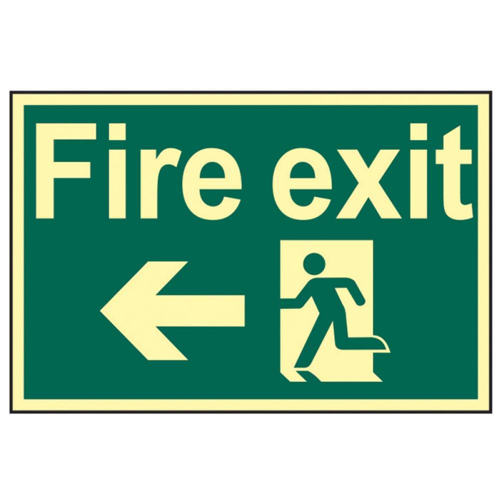 Fire Exit Running Man Arrow Left Sign, 1.3mm Rigid Self Adhesive