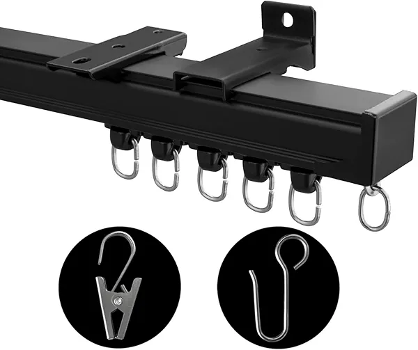 MaKefeile Ceiling Mount Curtains Track Room Divider Privacy Partition Separator Curtain Tracks Rods Heavy Duty RV Shower Outdoor Rail Clip Hook Set, Black 3-6ft