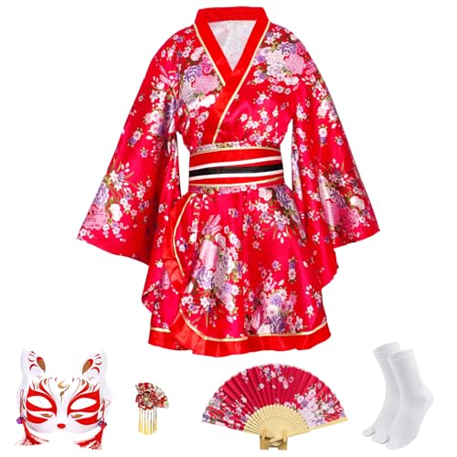 CRFASIBE 5 Stück Damen Kurzer Kimono Robe, Traditioneller Japanischer...