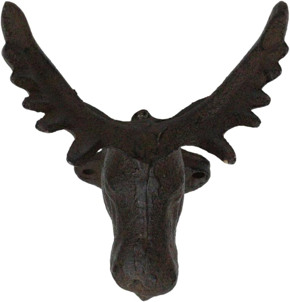 Ebros Gift Pack of 2 Cast Iron Vintage Heirloom Western Rustic Bull Moose Head Wall Hook Hanger Decor Plaque 6.5" H Multi-Purpose Coats Hats Keys Scarves Belts Towels Pet Leashes Hangers Antlers Hook