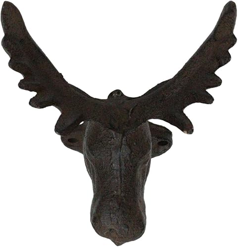 Miniatura 5 de Ebros Gift Paquete de 2 ganchos de pared de hierro fundido, estilo vintage, estilo occidental, rústico, con cabeza de alce, para colgar en la pared,