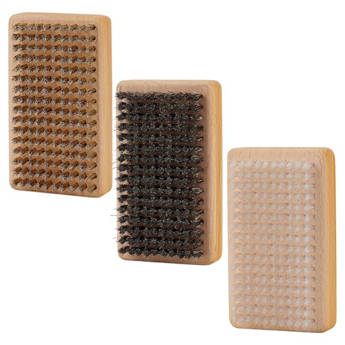 Image of FINGERINSPIRE 3 PCS Ski Snowboard Waxing Brush Kit 3 Styles Brass Horsehair Nylon Skis Wax Cleaning Brush Rectangle Wood Base Maintenance Tool Set for Ski Snowboard Cleaning Wax Removal and Polishing