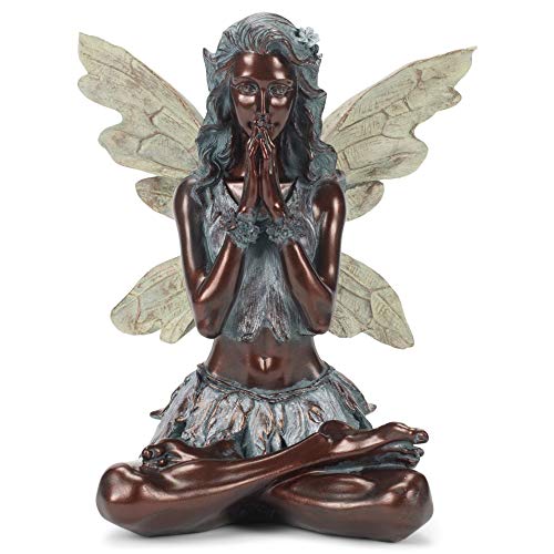 Napco 12 X 10.5 Inch Resin Constructed Meditation Fairy Decorative Indoor Or Outdoor Garden Statue, Weathered Bronze And Stone #TOP2