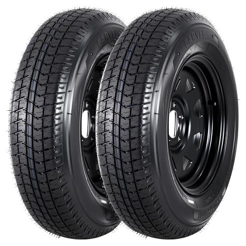 GarveeTech 2-Pack Trailer Tire On Rim ST205/75D15 Trailer Tires and Wheels 5 Lug on 4.5 in PCD Trailer Tires with 15 in Rims Load Range C 6PR Black