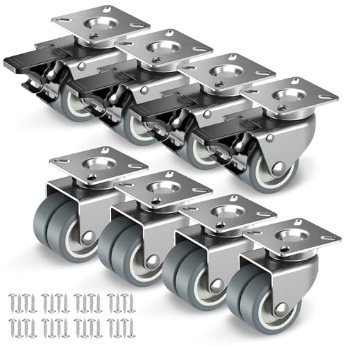 50mm Möbelrollen mit Sicherheitsbremse 8er Set Schwerlastrollen (4 mit Bremsen und 4 ohne) Strandkorbrollen mit 800kg Gesamtkapazität