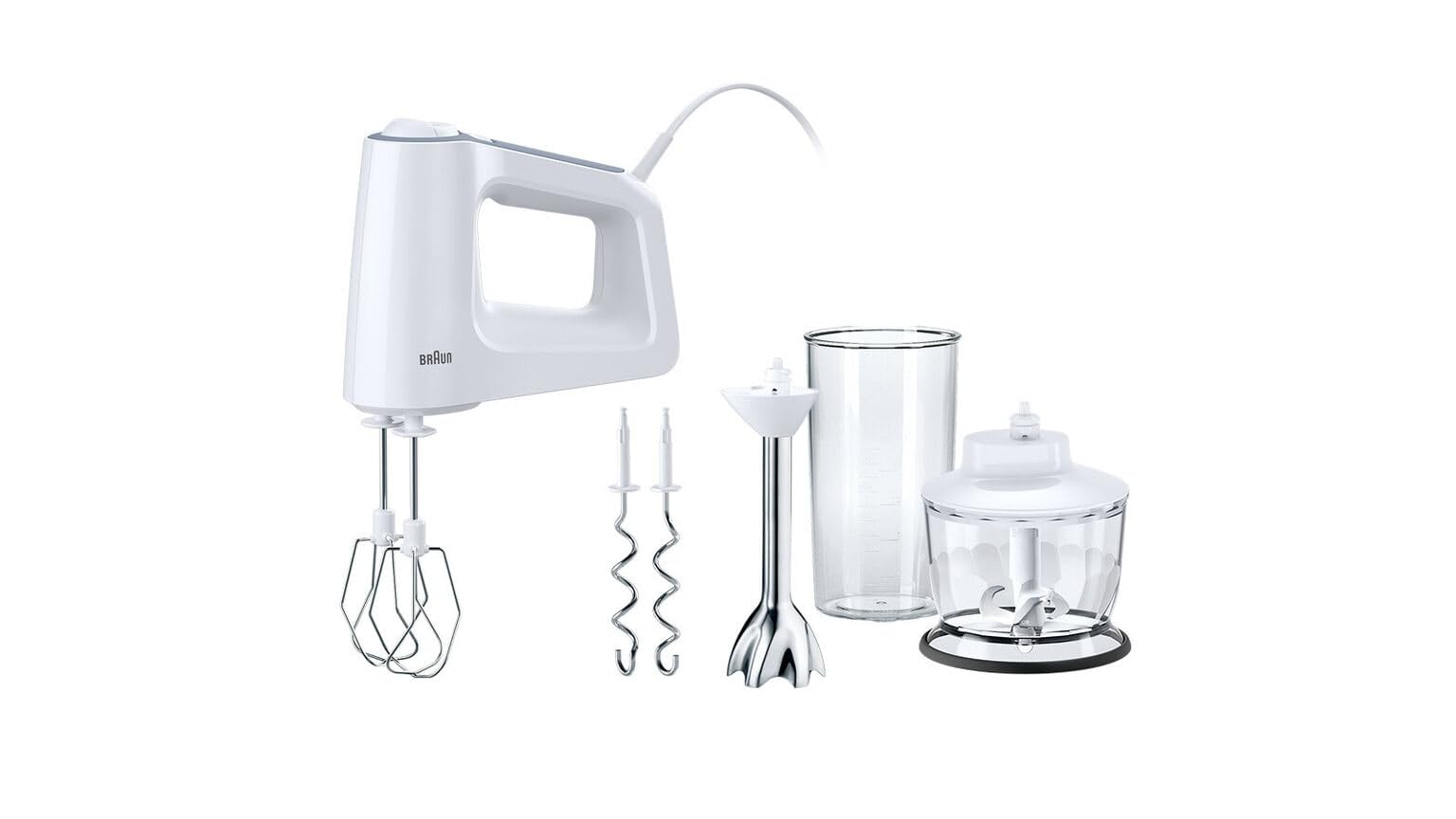 Braun MultiMix 3 HM3137WJ, Mixer Elettrico Silenzioso con Tecnologia SmartMix, Velocità Regolabile, Easy-Click, 2 Fruste e 2 Impastatori Lavabili in Lavastoviglie, 500W, Bianco