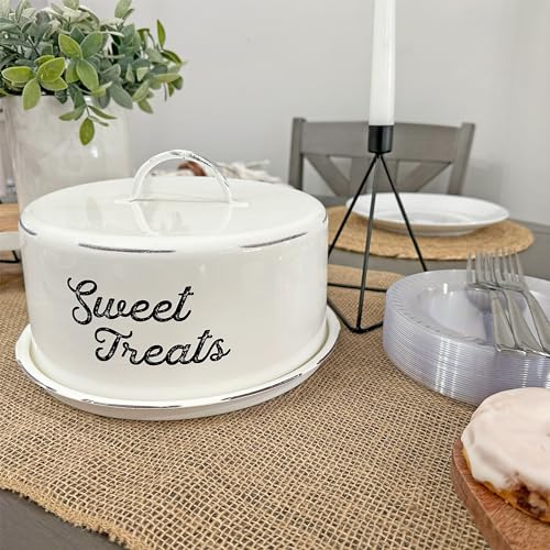AuldHome-Enamelware-White-Cake-Cover-Rustic-Decorative-Cake-Plate-with-Domed-Lid AuldHome Enamelware White Cake Cover Rustic Decorative Cake Plate with Domed Lid