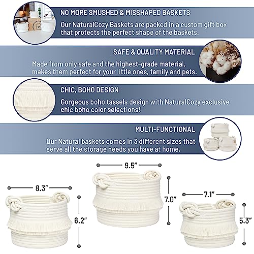 NaturalCozy 3-Piece Decorative Storage Basket Set – Cotton Rope Woven Baskets for Organizing! Small Storage Bins for Nursery Baby Stuff, Gift, Montessori, Dog Toy Bin, Cat Toys, Bathroom Shelves - Image 3