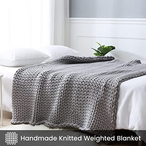 Zonli Cooling Knitted Weighted Blanket 15 Pounds (Light Grey, 48''X72''), Chunky Knit Weighted Blanket Twin Size For Sleep, Handmade Cozy Home Decor For Sofa Bed, Suit For One Person (~140Lb) #TOP2