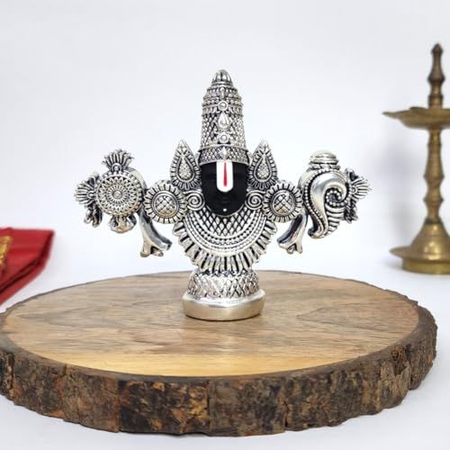 Image of Gold Art India Lord Venkateswara Balaji Idol | Silver-Plated Antique Matte Finish | 3.5 x 4.2 inch | Tirupati Balaji Statue for Home Mandir, Office & Gift Purpose