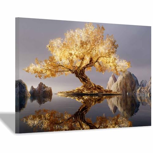 Arbre de vie or ZAMAEIU tableau moderne 60x90cm pour salon et bureau