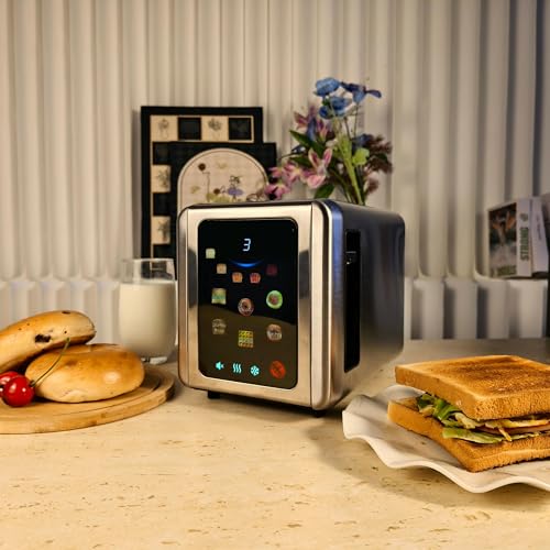 Image of WHALL Full Touch Screen Toaster 2 Slice, 1.5'' Wide Slot Stainless Steel Toaster with Digital Timer, 6 Bread Types & 6 Shade Settings, Crumb Tray, Reheat /Defrost, Smart Toasters for Bagels, Silver