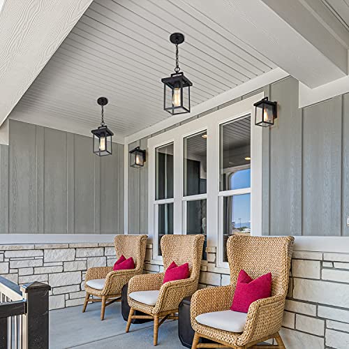 Laluz Outdoor Pendant Light Fixture, Exterior Hanging Lantern, 1-Light Outdoor Chandelier Lamp In Black Finish With Seeded Glass, Outdoor Ceiling Lantern For Porch, Patio, Gazebo, Hallway, Entryway #TOP6