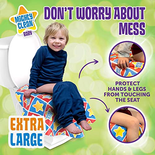 XL Toilet Seat Covers Disposable - 20 Pack Individually Wrapped, Large Waterproof Covers by Mighty Clean Baby for Adults, Toddlers, and Kids to Use in Public Bathrooms and Potty Training