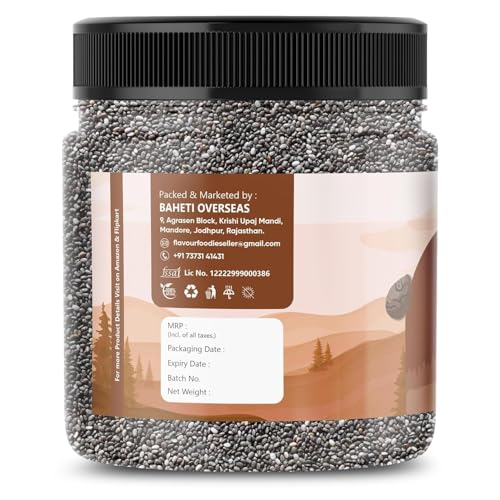 Image of Flavour Foodie Premium Grade AA+ Chia Seeds 1KG | Natural Hydrator for Summers | High Protein & High Fibre Seeds for Eating | Resealable Jar Pack | Superfood for Smoothies, Salads & Baking