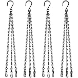 MZMing 4 Pack 41cm Hanging Basket 3-Leg Chain Replacement Metal Chain Hanger with Hook and Clip for Hanging Garden Flower Pots Planters Bird Feeders Lanterns Chalkboards and Ornaments - Black