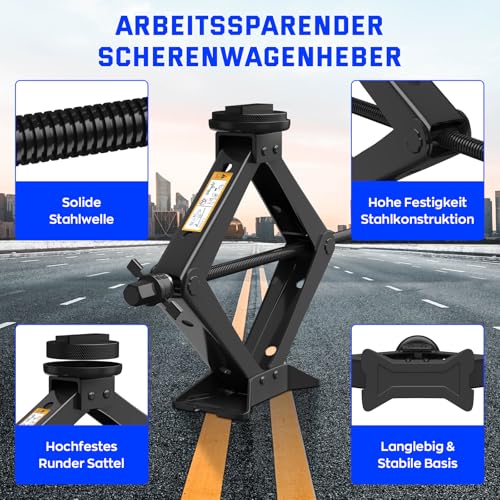 IMAYCC Wagenhber 2,5T(2500KG) für BMW, Scherenwagenheber mit 2Pcs Wagenheber Gummiauflage BMW Schützt PKW, Tragbarer Car Jack mit Radmutternschlüssel, Auto-Notfallset für BMW Serie.