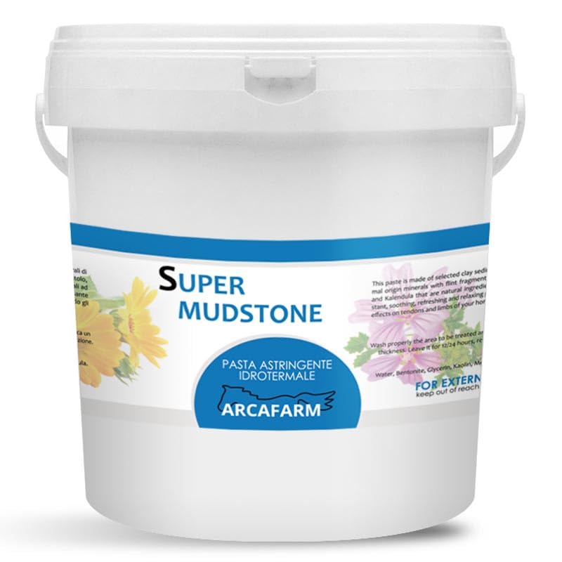 Cretata per Cavalli 4 kg Super Mudstone, Argilla con mentolo, malva, calendula | Pasta astringente con Effetto rinfrescante rapido per Tendini, muscoli, arti, per Animali sportivi