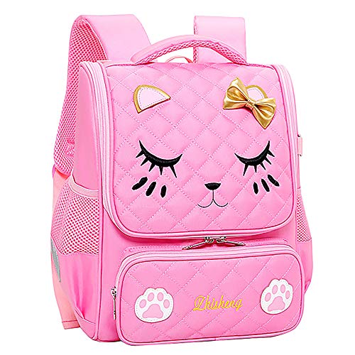 Proboths Cute Cat Face Girl's Bowknot School Backpack Kid's Bookbag Gift for Elementary Primary Student Pink