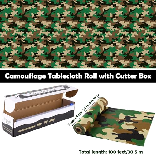 Image of Kochorie 100 Ft x 54 Inch Camo Tablecloth Roll Camouflage Table Cover with Cutter Box Disposable Plastic Camo Table Cover Party Tablecloth Decorations for Camouflage Themed Party Supplies