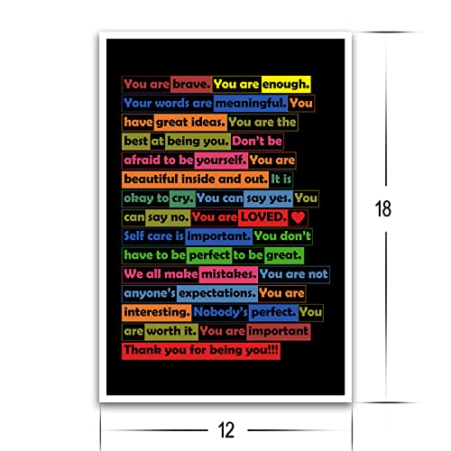 You Are Brave - You Are Enough - Positive Uplifting Motivational Inspirational Poster - For Office, Classroom, Therapy - 12 x 18 Inch - Made in USA CPS0212