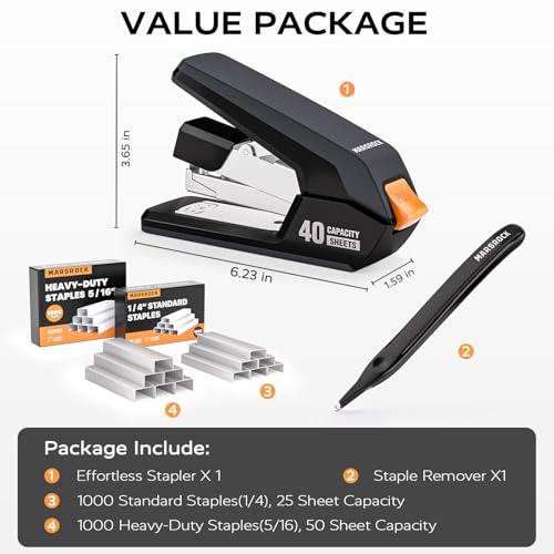 Effortless Stapler for Desk with 40-50 Sheet Capacity, 2000 Staples, 1-Touch Stapling, Ergonomic & Easy to Load Desktop Staplers, Heavy Duty Stapler, and Magnetic Staple Remover, B image 1