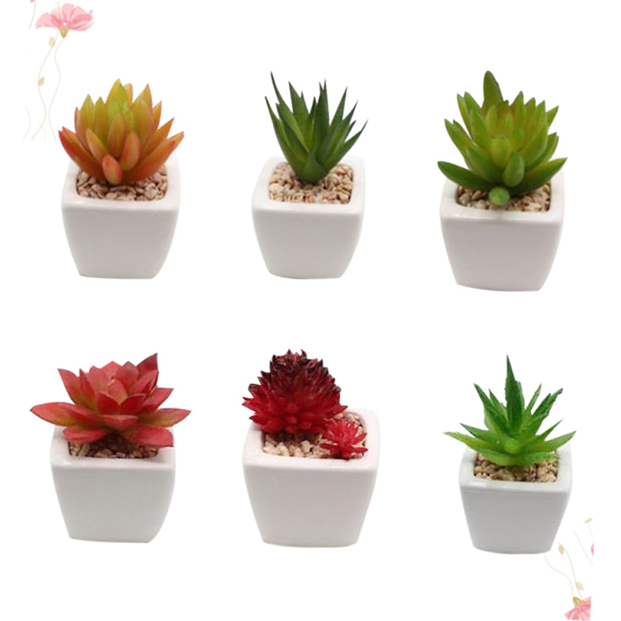 SOLUSTRE Kleiner Keramik Sukkulenten Bonsai 6 Stück, Weiß, Künstlich