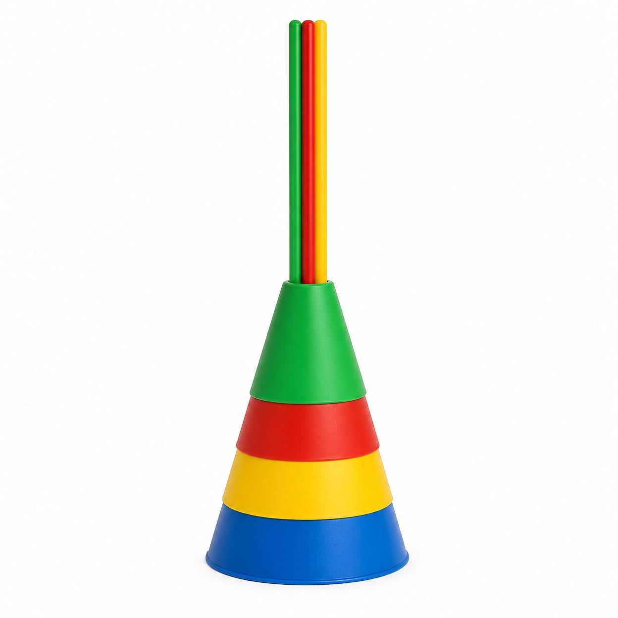 Steckhürdenset Agility Set für Koordinationstraining & Trainingshürden – 10 Hütchen, 5 Stangen, 32 cm mit Löchern, 5 Sets (10 Kegel + 5 Stangen à 1 Meter)