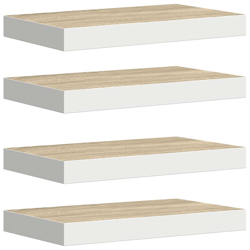 vidaXL Floating Wall Shelves Set of 4, Fascinating Oak and White Design, Durable MDF and Metal Frame, Suitable for Various Decors, Ideal for Displaying Collectibles, Books, Awards