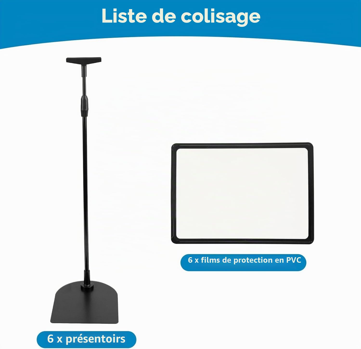 JAOGAUS Lot de 6 supports d'affichage A4, porte affiche réglable 60-100 cm sur pied, présentoir en métal avec base lestée stable pour entreprise, bureau, menu restaurant et affichage d'informations