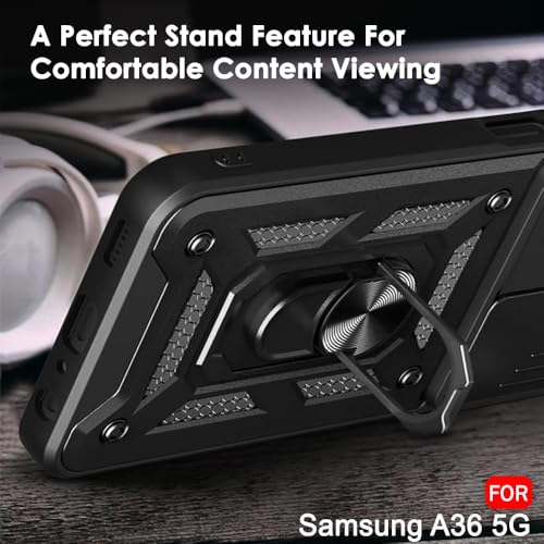 Image of Luxe Back Cover for Samsung Galaxy A36 5G | D10 Tough Armor Case | Sliding Camera Shield | 360 Protection | Kickstand Ring Holder | Military-Grade Shockproof Bumper Case